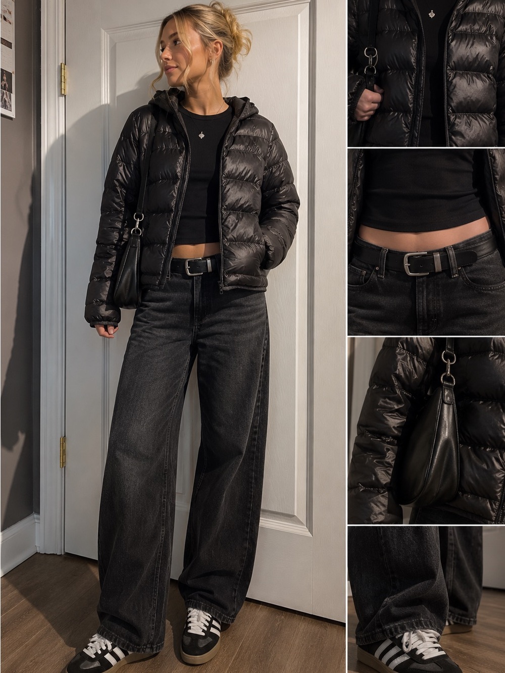 Aritzia Women's Black Hooded Puffer Packable Jacket